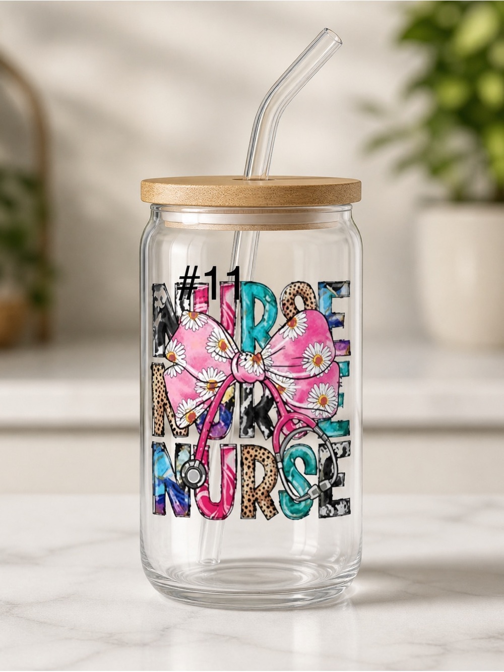 Buy Now* nurse 16 ounce tumbler with bamboo lid and straw - Picture 11 of 15